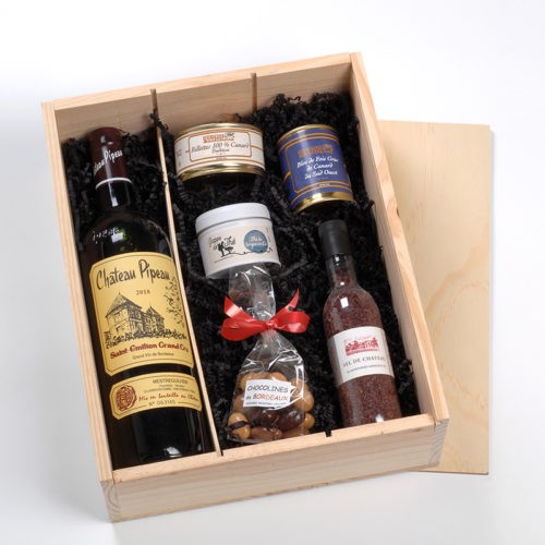 Coffret gourmand Champagne pour la Fête en caisse de bois