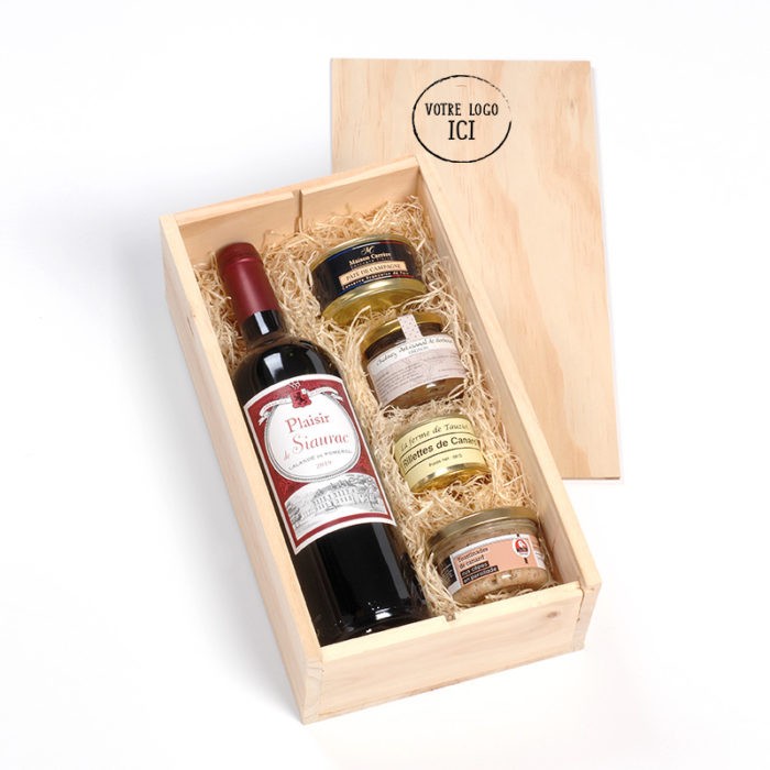 Coffret gourmand "Lalande de Pomerol" en caisse de bois