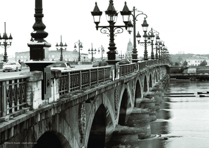 Poster Bordeaux "Pont de Pierre" en noir et blanc, 59 x 42cm