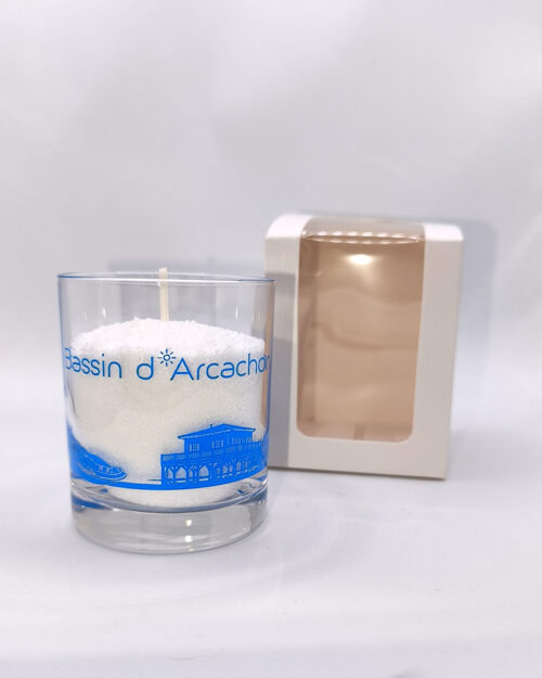 Bougie en verre Bassin d´Arcachon Skyline avec perles végétales