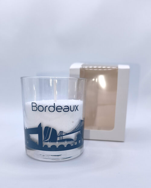 Bougie en verre BORDEAUX Skyline avec perles végétales